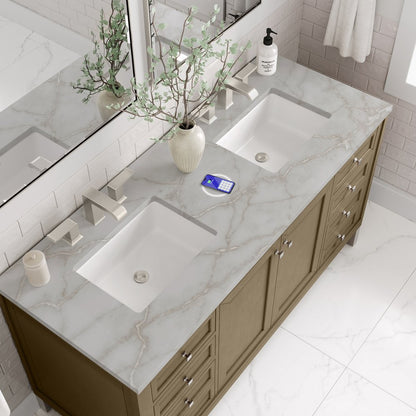 James Martin - Chicago 60" Double Vanity, Walnut Whisper, w/ 3 CM Victorian Silver Silestone® Top w/FreePower Wireless Charger - 503-V60D-WLW-FVSL view 8