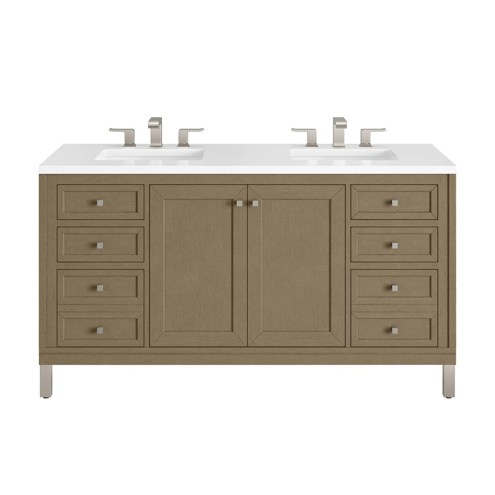 James Martin - Chicago 60" Double Vanity, Walnut Whisper, w/ 3 CM White Zeus Silestone® Top - 503-V60D-WLW-3WZ view 1