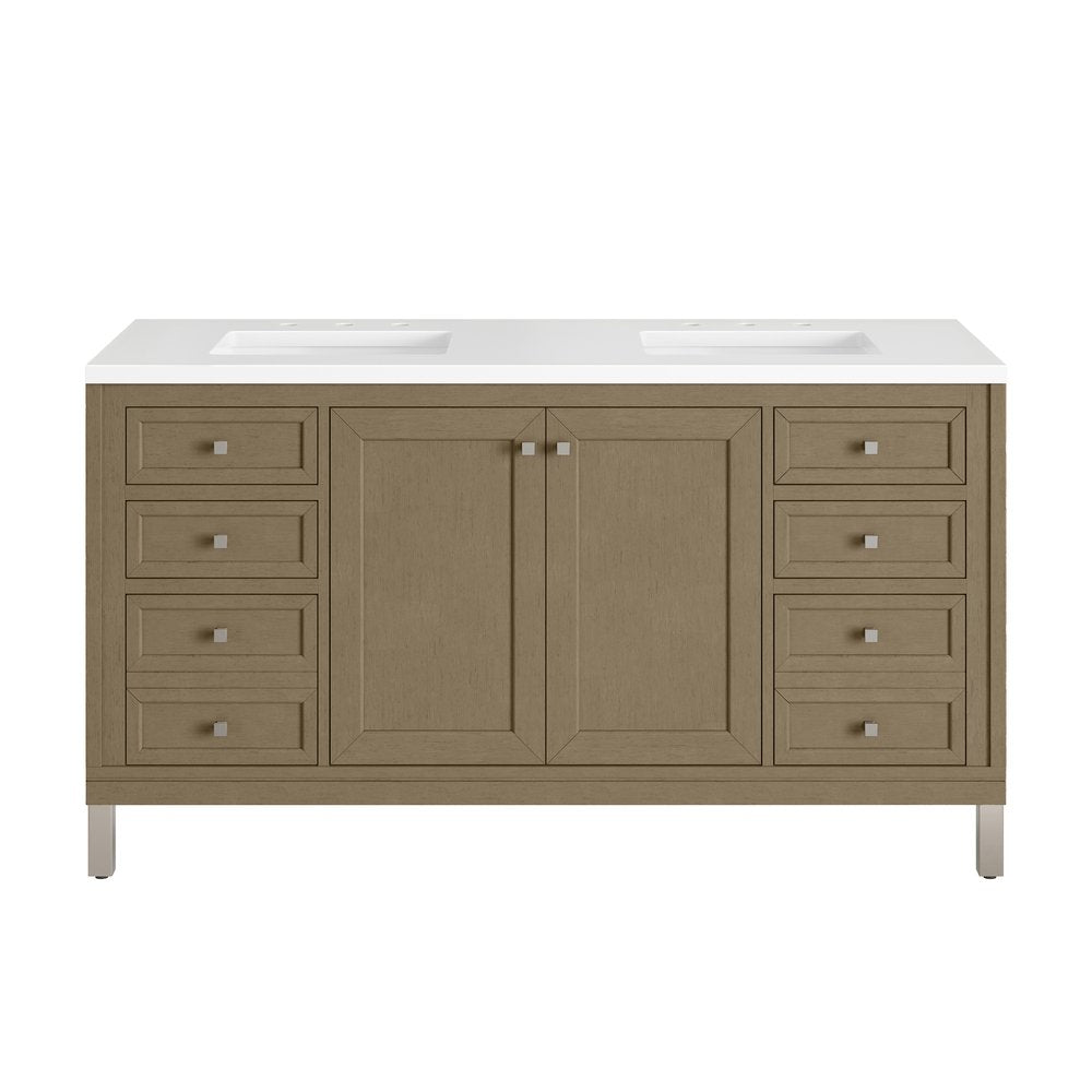 James Martin - Chicago 60" Double Vanity, Walnut Whisper, w/ 3 CM White Zeus Silestone® Top - 503-V60D-WLW-3WZ view 2