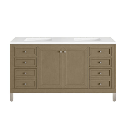 James Martin - Chicago 60" Double Vanity, Walnut Whisper, w/ 3 CM White Zeus Silestone® Top - 503-V60D-WLW-3WZ view 2