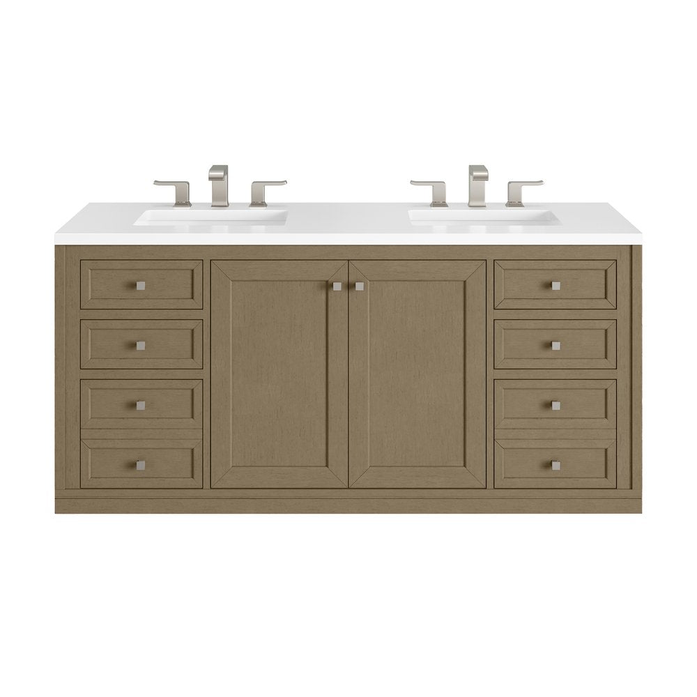 James Martin - Chicago 60" Double Vanity, Walnut Whisper, w/ 3 CM White Zeus Silestone® Top - 503-V60D-WLW-3WZ view 3