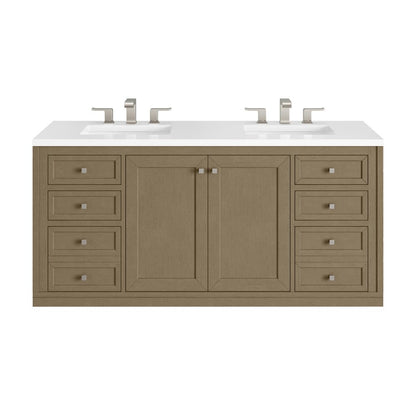 James Martin - Chicago 60" Double Vanity, Walnut Whisper, w/ 3 CM White Zeus Silestone® Top - 503-V60D-WLW-3WZ view 3