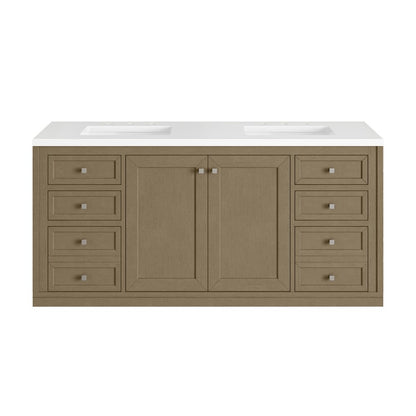 James Martin - Chicago 60" Double Vanity, Walnut Whisper, w/ 3 CM White Zeus Silestone® Top - 503-V60D-WLW-3WZ view 4