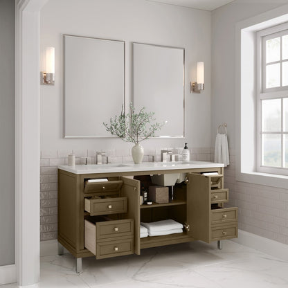 James Martin - Chicago 60" Double Vanity, Walnut Whisper, w/ 3 CM White Zeus Silestone® Top - 503-V60D-WLW-3WZ view 10