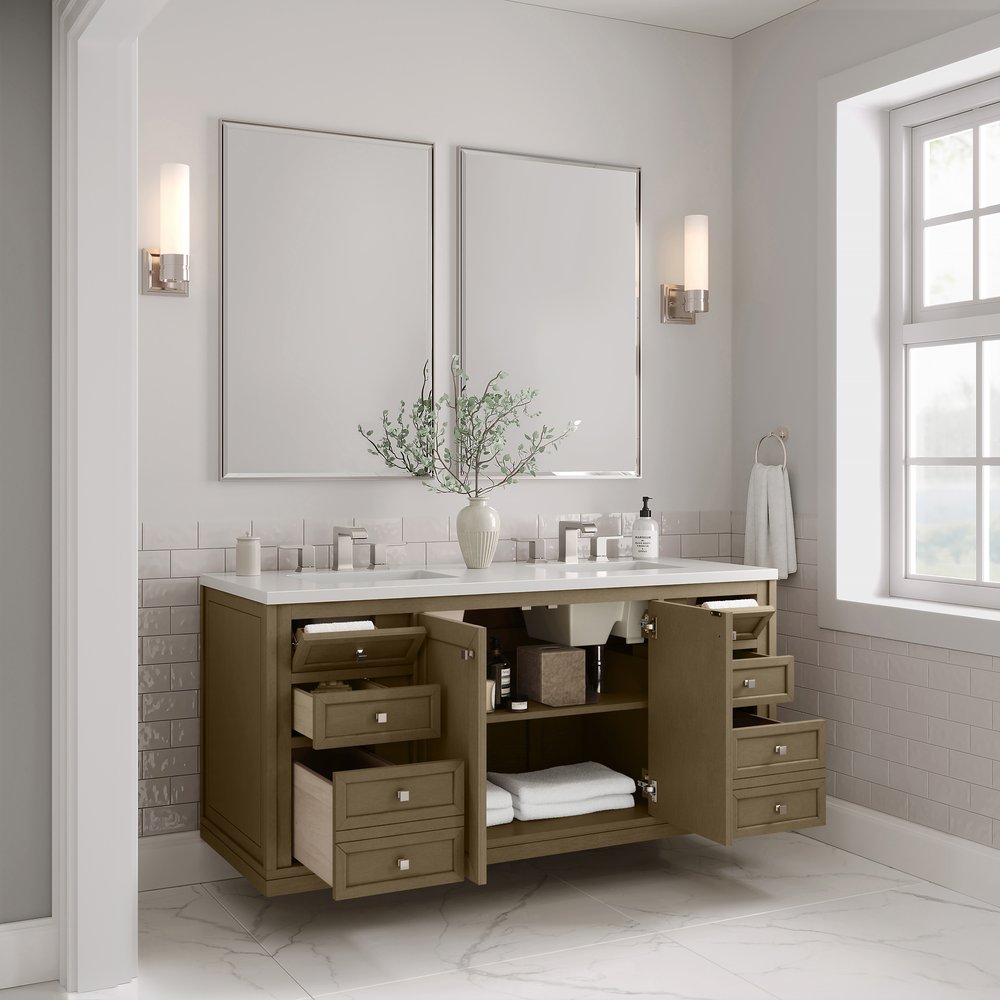 James Martin - Chicago 60" Double Vanity, Walnut Whisper, w/ 3 CM White Zeus Silestone® Top - 503-V60D-WLW-3WZ view 11