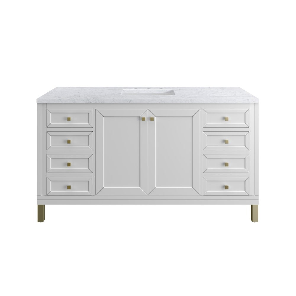 James Martin - Chicago 60" Single Vanity, Glossy White, w/ 3 CM Carrara Marble Top - 503-V60S-GW-3CAR view 1