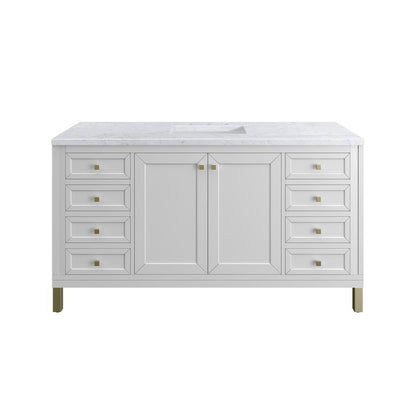 James Martin - Chicago 60" Single Vanity, Glossy White, w/ 3 CM Carrara Marble Top - 503-V60S-GW-3CAR view 1