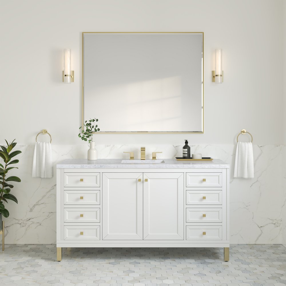 James Martin - Chicago 60" Single Vanity, Glossy White, w/ 3 CM Carrara Marble Top - 503-V60S-GW-3CAR view 4