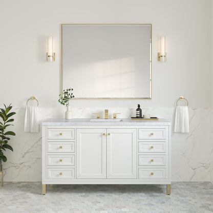 James Martin - Chicago 60" Single Vanity, Glossy White, w/ 3 CM Carrara Marble Top - 503-V60S-GW-3CAR view 4