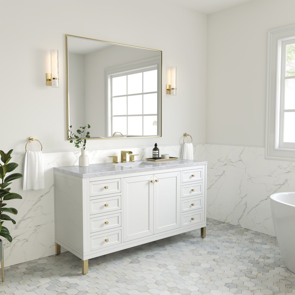 James Martin - Chicago 60" Single Vanity, Glossy White, w/ 3 CM Carrara Marble Top - 503-V60S-GW-3CAR view 5