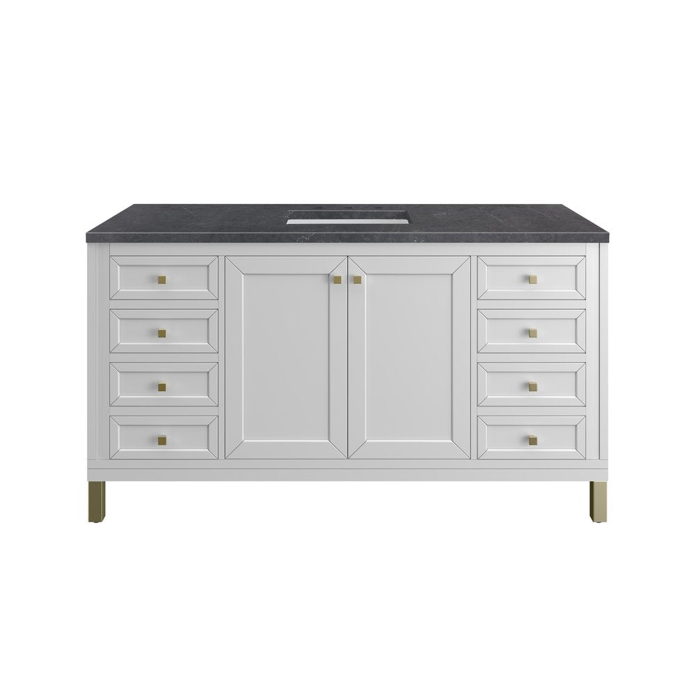 James Martin - Chicago 60" Single Vanity, Glossy White, w/ 3 CM Charcoal Soapstone Silestone® Top - 503-V60S-GW-3CSP view 1