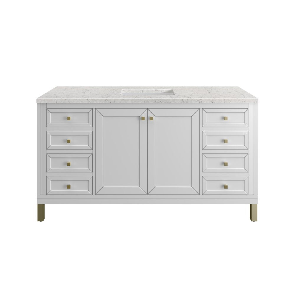 James Martin - Chicago 60" Single Vanity, Glossy White, w/ 3 CM Eternal Jasmine Pearl Silestone® Top - 503-V60S-GW-3EJP view 1