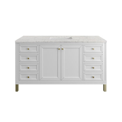 James Martin - Chicago 60" Single Vanity, Glossy White, w/ 3 CM Eternal Jasmine Pearl Silestone® Top - 503-V60S-GW-3EJP view 1