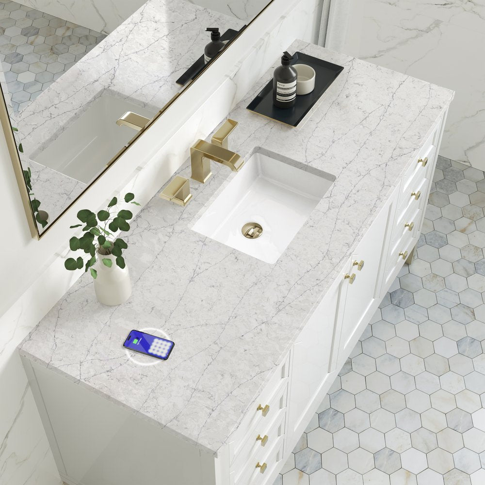 James Martin - Chicago 60" Single Vanity, Glossy White, w/ 3 CM Eternal Jasmine Pearl Silestone Top w/ FreePower Wireless Charger - 503-V60S-GW-FEJP view 7