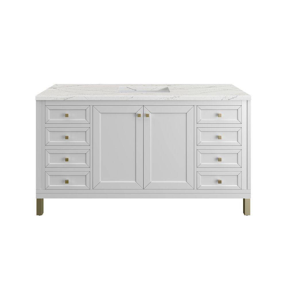 James Martin - Chicago 60" Single Vanity, Glossy White, w/ 3 CM Ethereal Noctis Silestone® Top - 503-V60S-GW-3ENC view 1
