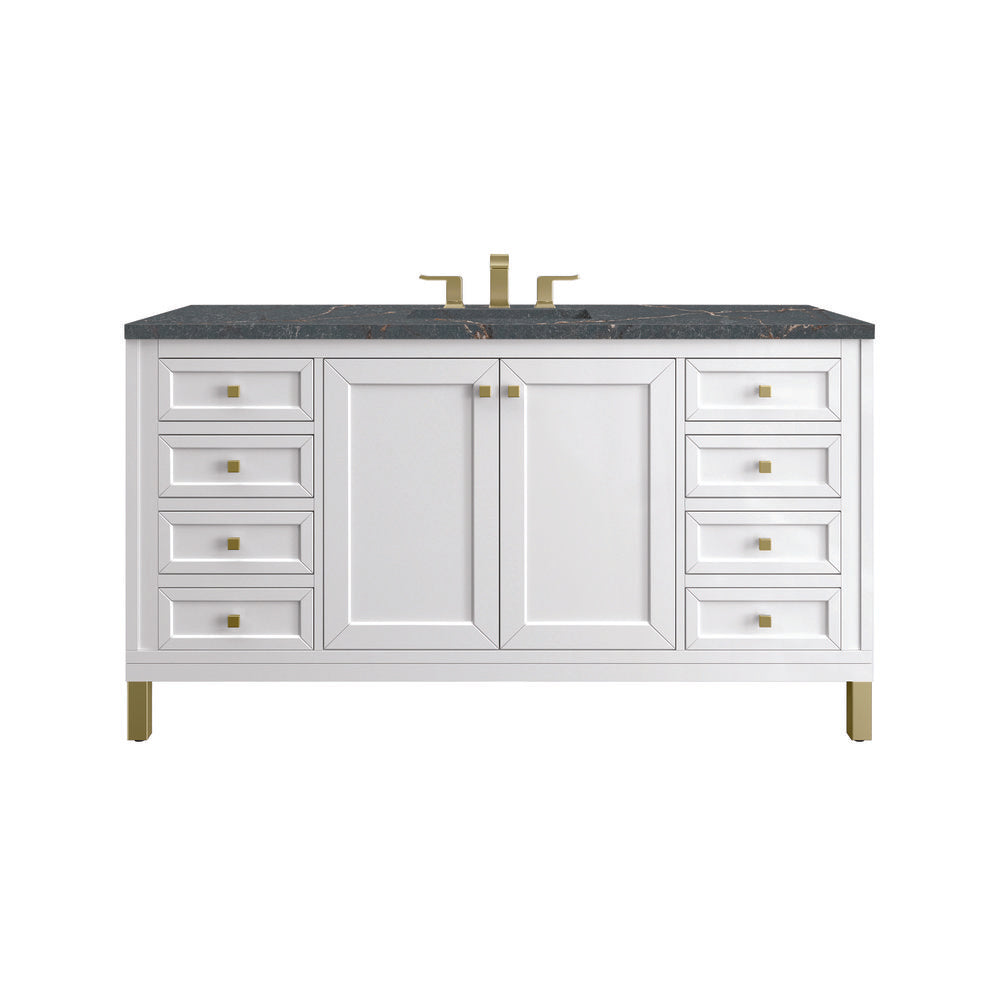 James Martin - Chicago 60" Single Vanity, Glossy White, w/ 3 CM Parisien Bleu Silestone® Top - 503-V60S-GW-3PBL view 1