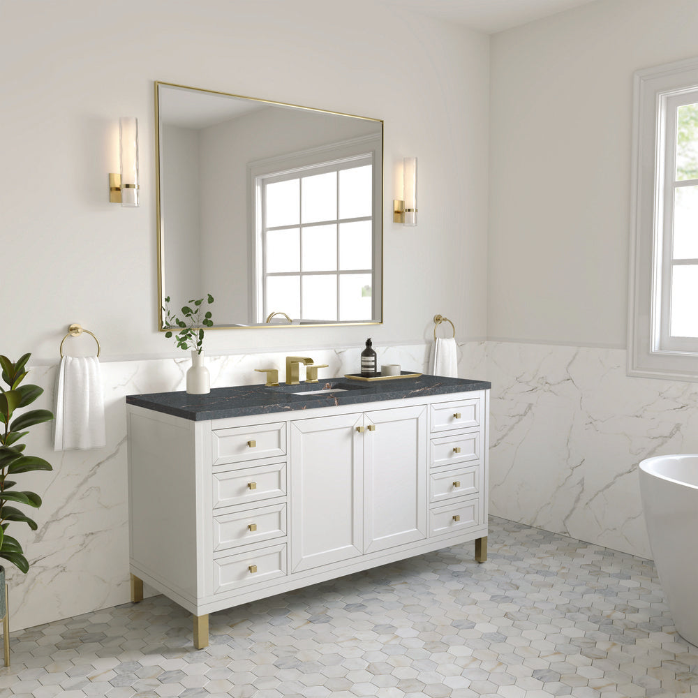 James Martin - Chicago 60" Single Vanity, Glossy White, w/ 3 CM Parisien Bleu Silestone® Top - 503-V60S-GW-3PBL view 5