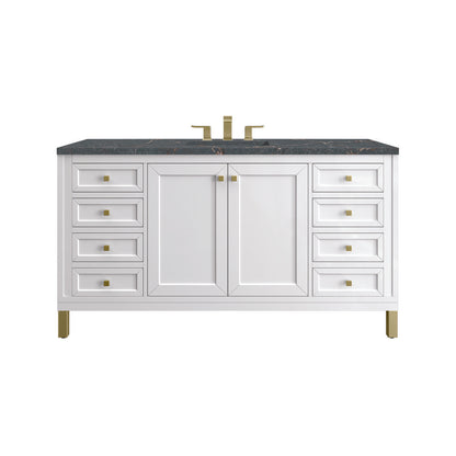 James Martin - Chicago 60" Single Vanity, Glossy White, w/ 3 CM Parisien Bleu Silestone® Top w/FreePower Wireless Charger - 503-V60S-GW-FPBL view 1