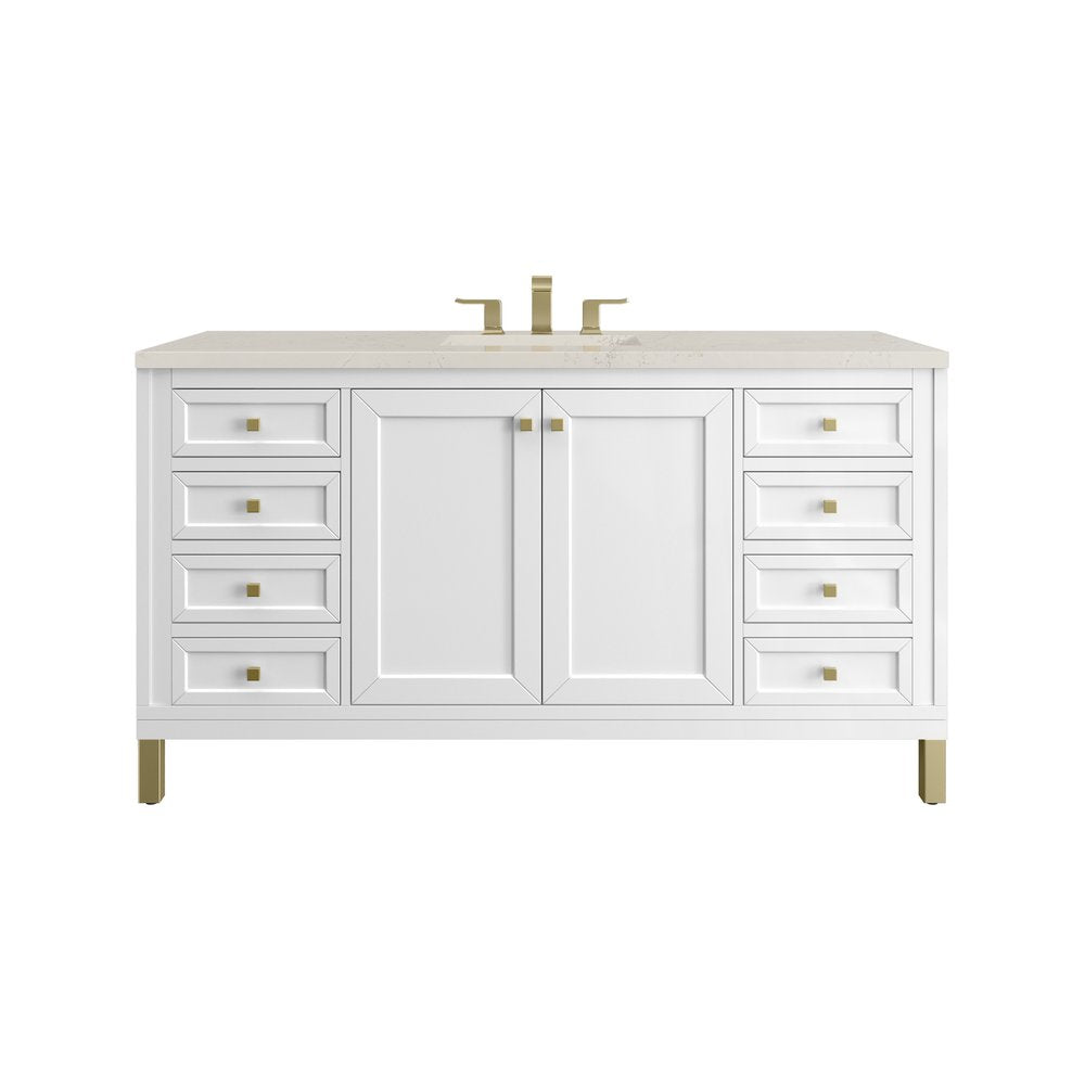 James Martin - Chicago 60" Single Vanity, Glossy White, w/ 3 CM Siberian Silestone Top - 503-V60S-GW-3SFR view 1