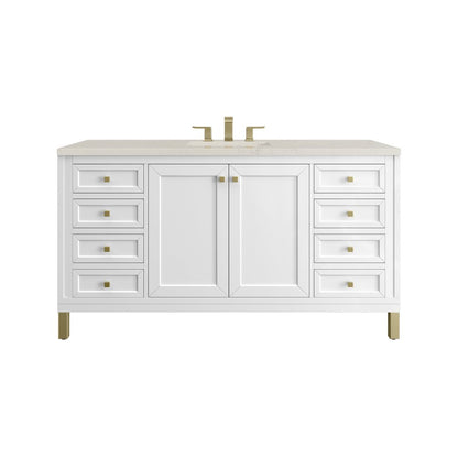 James Martin - Chicago 60" Single Vanity, Glossy White, w/ 3 CM Siberian Silestone Top - 503-V60S-GW-3SFR view 1