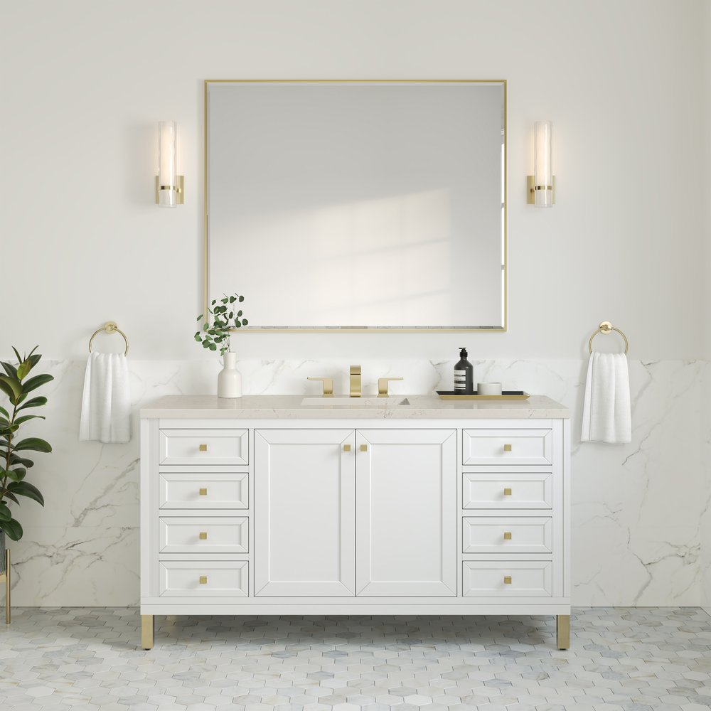 James Martin - Chicago 60" Single Vanity, Glossy White, w/ 3 CM Siberian Silestone Top - 503-V60S-GW-3SFR view 5