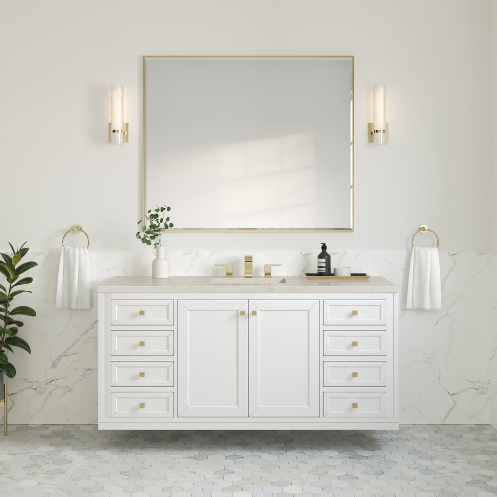 James Martin - Chicago 60" Single Vanity, Glossy White, w/ 3 CM Siberian Silestone Top - 503-V60S-GW-3SFR view 6