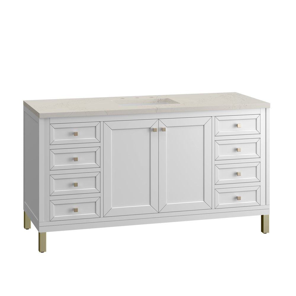 James Martin - Chicago 60" Single Vanity, Glossy White, w/ 3 CM Siberian Silestone Top - 503-V60S-GW-3SFR view 14