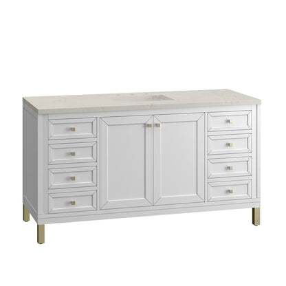 James Martin - Chicago 60" Single Vanity, Glossy White, w/ 3 CM Siberian Silestone Top - 503-V60S-GW-3SFR view 14