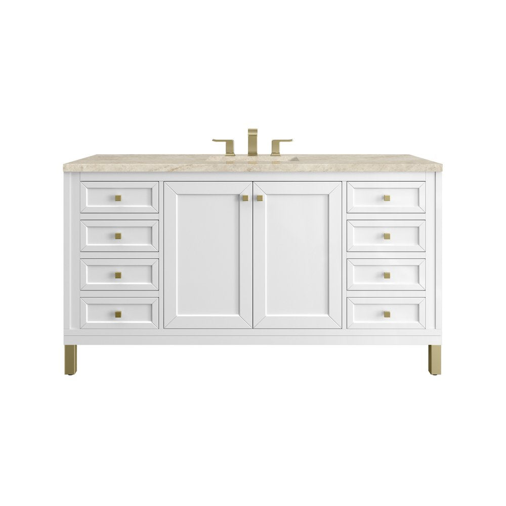 James Martin - Chicago 60" Single Vanity, Glossy White, w/ 3 CM Tajnar Eclos Top w/FreePower Wireless Charger - 503-V60S-GW-FTJR view 1