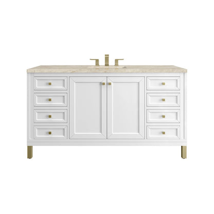 James Martin - Chicago 60" Single Vanity, Glossy White, w/ 3 CM Tajnar Eclos Top w/FreePower Wireless Charger - 503-V60S-GW-FTJR view 1