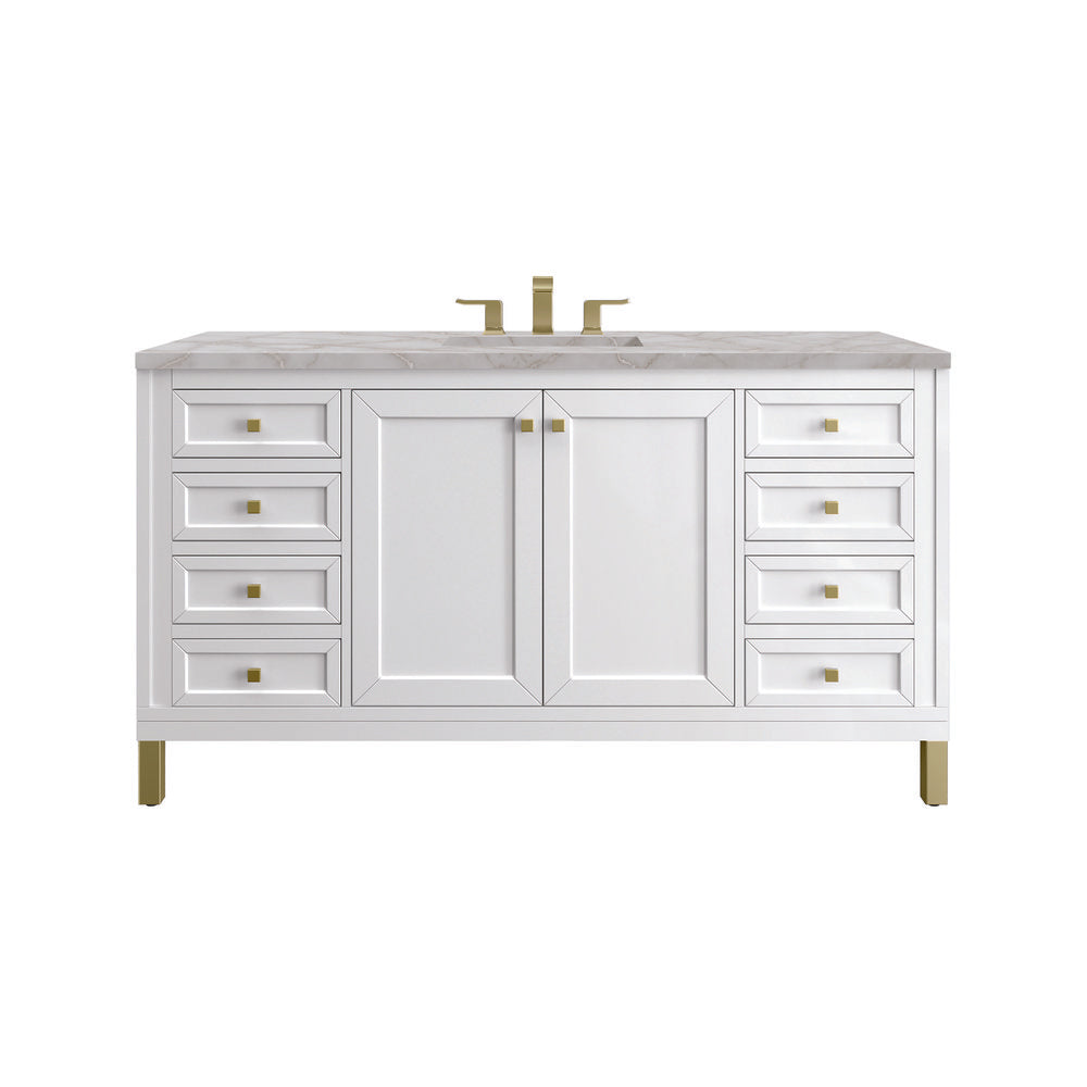 James Martin - Chicago 60" Single Vanity, Glossy White, w/ 3 CM Victorian Silver Silestone® Top - 503-V60S-GW-3VSL view 1