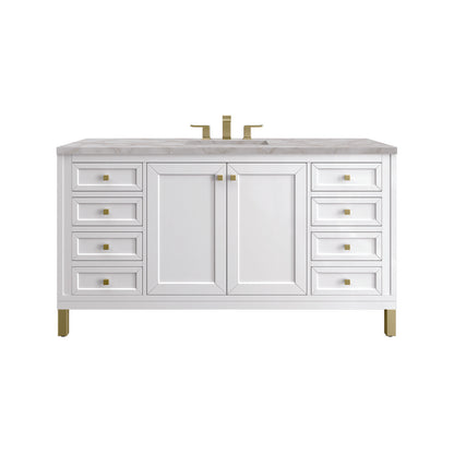 James Martin - Chicago 60" Single Vanity, Glossy White, w/ 3 CM Victorian Silver Silestone Top w/ FreePower Wireless Charger - 503-V60S-GW-FVSL view 1