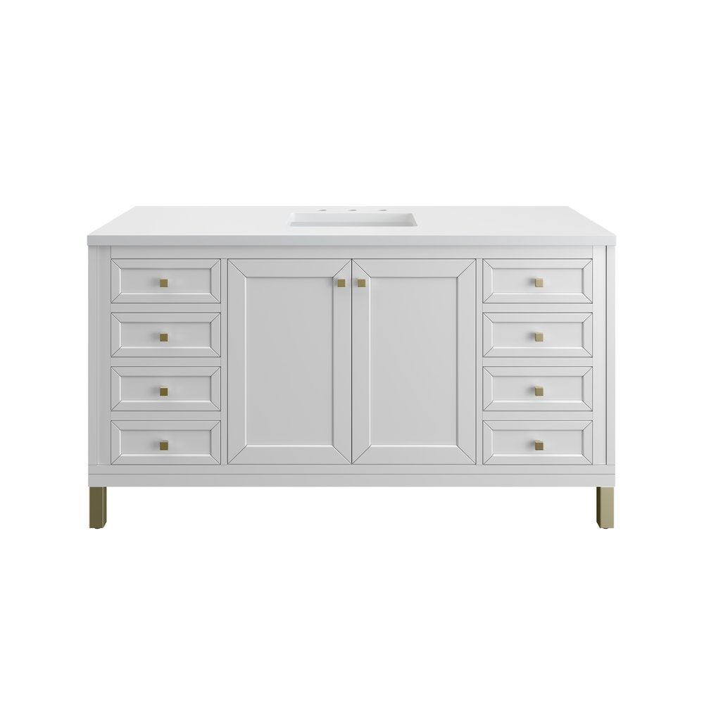 James Martin - Chicago 60" Single Vanity, Glossy White, w/ 3 CM White Zeus Silestone® Top - 503-V60S-GW-3WZ view 1