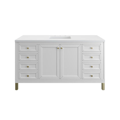 James Martin - Chicago 60" Single Vanity, Glossy White, w/ 3 CM White Zeus Silestone® Top - 503-V60S-GW-3WZ view 1