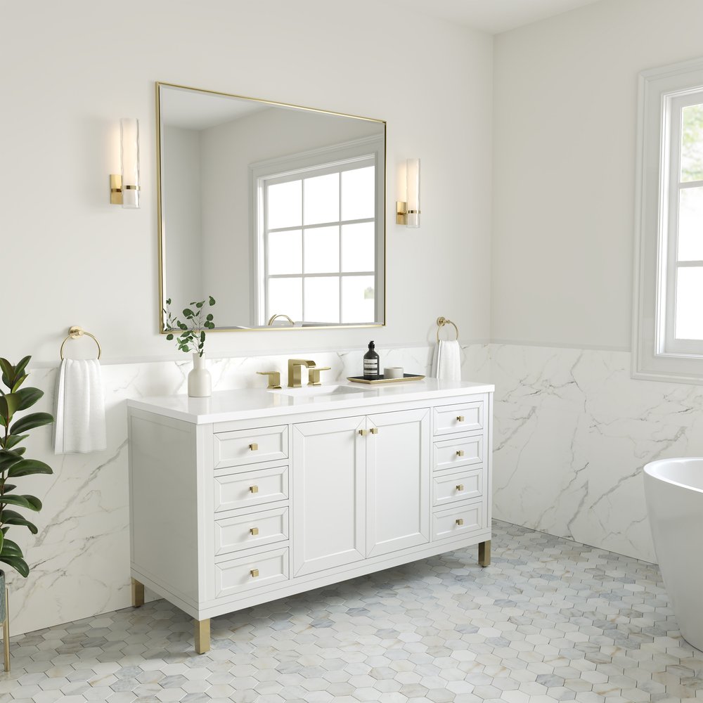 James Martin - Chicago 60" Single Vanity, Glossy White, w/ 3 CM White Zeus Silestone® Top - 503-V60S-GW-3WZ view 5
