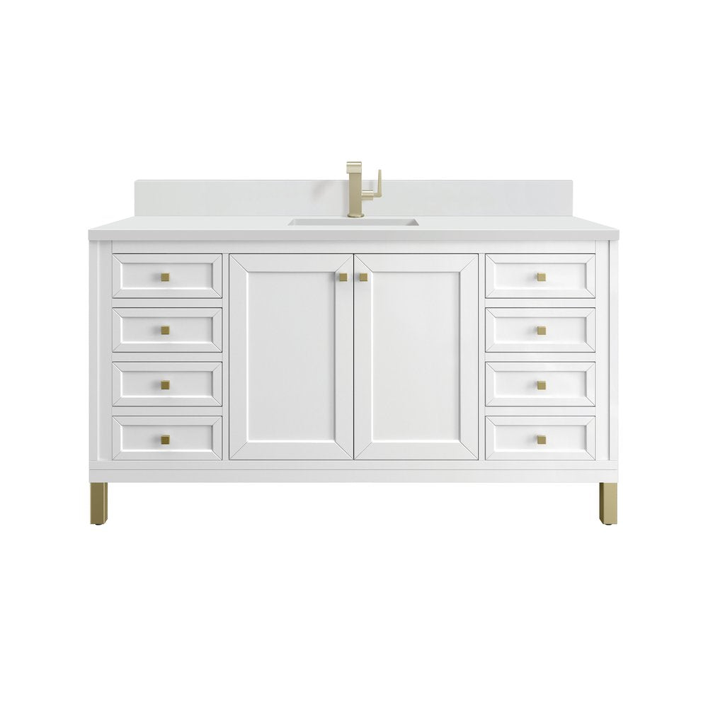 James Martin - Chicago 60" Single Vanity, Glossy White, w/ Single Hole 3CM White Zeus Silestone® Top & Backsplash - 503-V60S-GW-1WZ view 1