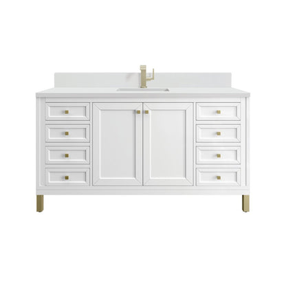 James Martin - Chicago 60" Single Vanity, Glossy White, w/ Single Hole 3CM White Zeus Silestone® Top & Backsplash - 503-V60S-GW-1WZ view 1