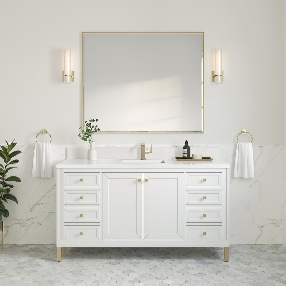 James Martin - Chicago 60" Single Vanity, Glossy White, w/ Single Hole 3CM White Zeus Silestone® Top & Backsplash - 503-V60S-GW-1WZ view 4