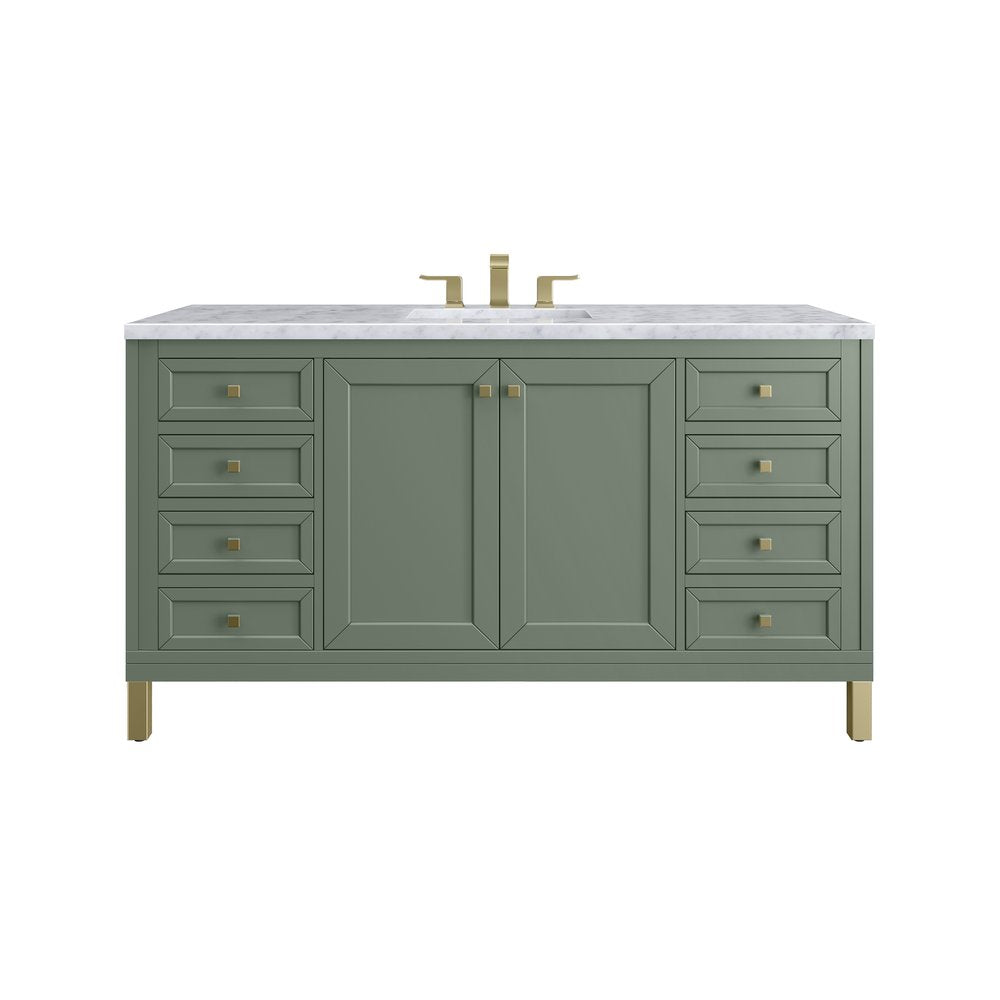 James Martin - Chicago 60" Single Vanity, Smokey Celadon, w/ 3 CM Carrara Marble Top - 503-V60S-SC-3CAR view 1