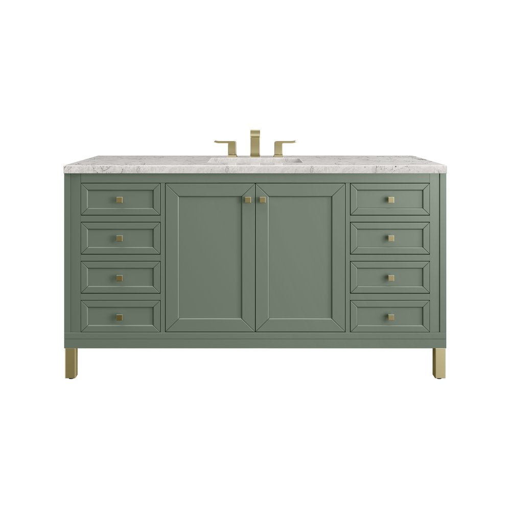 James Martin - Chicago 60" Single Vanity, Smokey Celadon, w/ 3 CM Eternal Jasmine Pearl Silestone Top w/ FreePower Wireless Charger - 503-V60S-SC-FEJP view 1