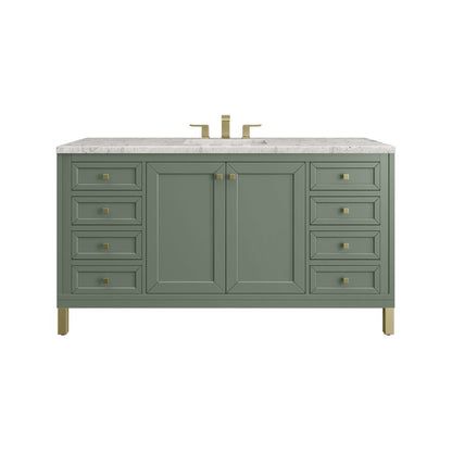 James Martin - Chicago 60" Single Vanity, Smokey Celadon, w/ 3 CM Eternal Jasmine Pearl Silestone Top w/ FreePower Wireless Charger - 503-V60S-SC-FEJP view 1