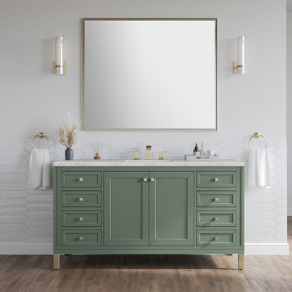 James Martin - Chicago 60" Single Vanity, Smokey Celadon, w/ 3 CM Eternal Jasmine Pearl Silestone Top w/ FreePower Wireless Charger - 503-V60S-SC-FEJP view 3