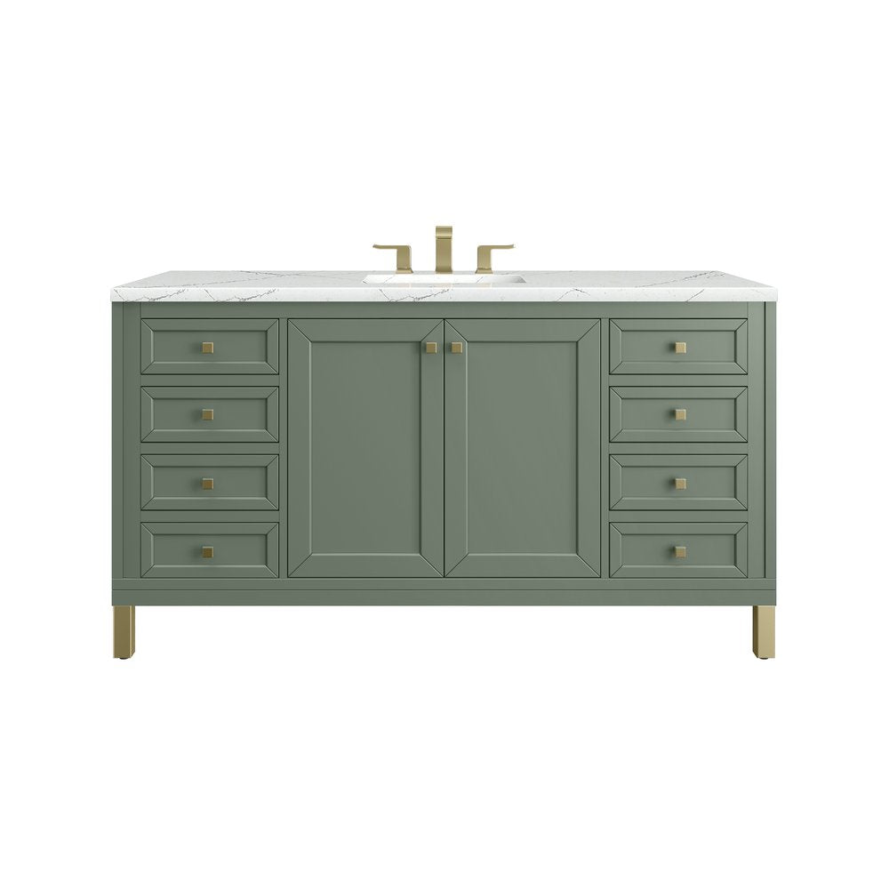 James Martin - Chicago 60" Single Vanity, Smokey Celadon, w/ 3 CM Ethereal Noctis Silestone Top w/ FreePower Wireless Charger - 503-V60S-SC-FENC view 1