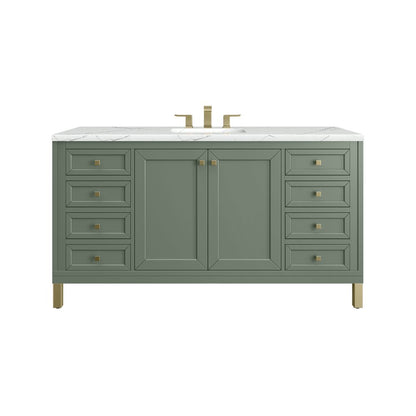 James Martin - Chicago 60" Single Vanity, Smokey Celadon, w/ 3 CM Ethereal Noctis Silestone Top w/ FreePower Wireless Charger - 503-V60S-SC-FENC view 1