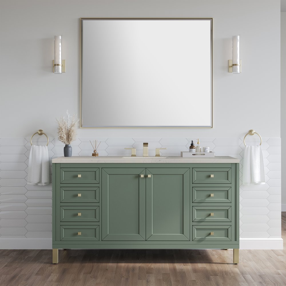 James Martin - Chicago 60" Single Vanity, Smokey Celadon, w/ 3 CM Siberian Silestone Top - 503-V60S-SC-3SFR view 3