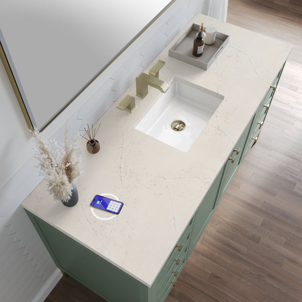 James Martin - Chicago 60" Single Vanity, Smokey Celadon, w/ 3 CM Siberian Silestone Top w/FreePower Wireless Charger - 503-V60S-SC-FSFR view 7