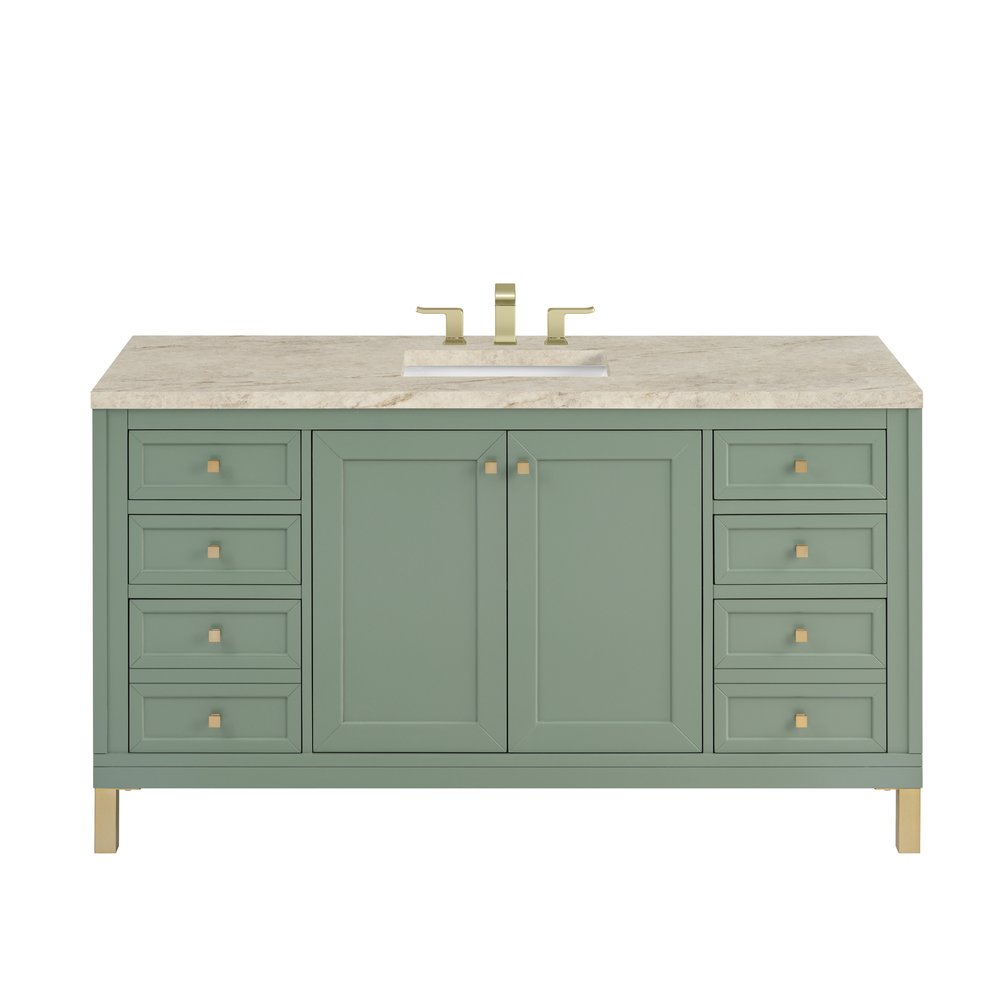 James Martin - Chicago 60" Single Vanity, Smokey Celadon, w/ 3 CM Tajnar Eclos Top w/FreePower Wireless Charger - 503-V60S-SC-FTJR view 1