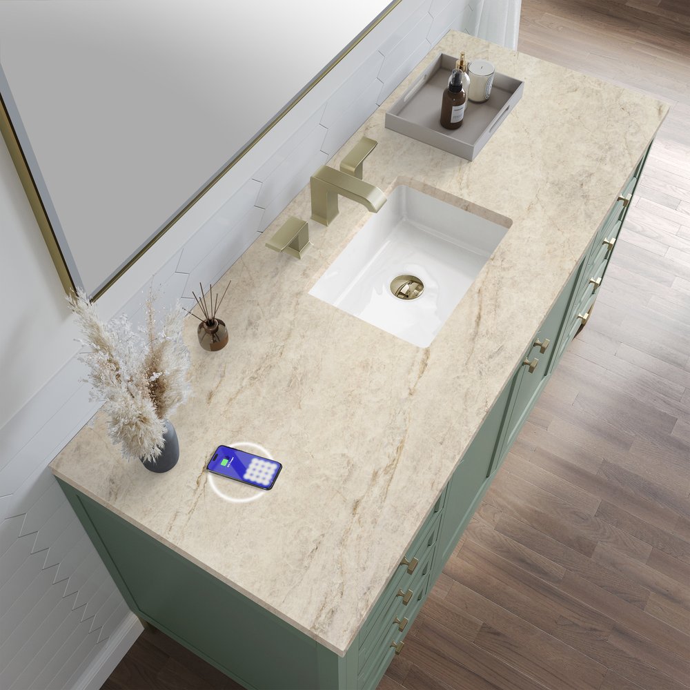 James Martin - Chicago 60" Single Vanity, Smokey Celadon, w/ 3 CM Tajnar Eclos Top w/FreePower Wireless Charger - 503-V60S-SC-FTJR view 7