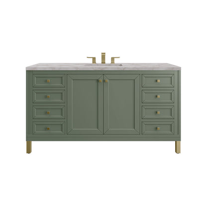 James Martin - Chicago 60" Single Vanity, Smokey Celadon, w/ 3 CM Victorian Silver Silestone Top w/ FreePower Wireless Charger - 503-V60S-SC-FVSL view 1