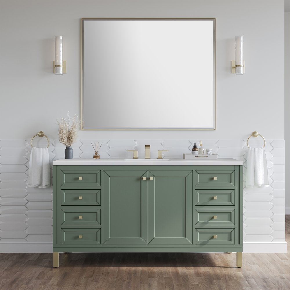 James Martin - Chicago 60" Single Vanity, Smokey Celadon, w/ 3 CM White Zeus Silestone® Top - 503-V60S-SC-3WZ view 7